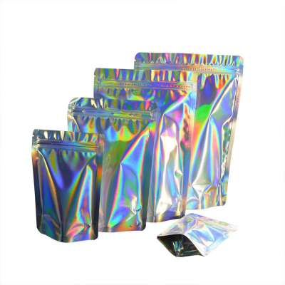 100 pcs Laser Aluminum Foil Resealable Value Pack Stand Up Zip Lock Bag hologram Self Seal Zipper Plastic Pouches Bag